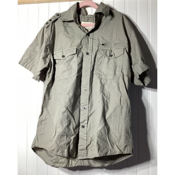 PD C Shirt Men Olive Green Button Up Regular Fit Casual Comfort Short small - Picture 1 of 6